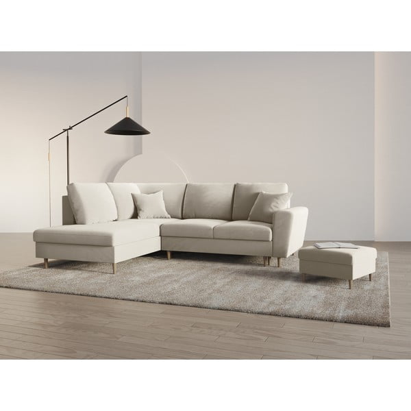 Colțar bej extensibil, cu spațiu de depozitare cu tapițerie din catifea (cu colț pe partea stângă-în formă de ”L”) Kyoto – Cosmopolitan Design-image-2