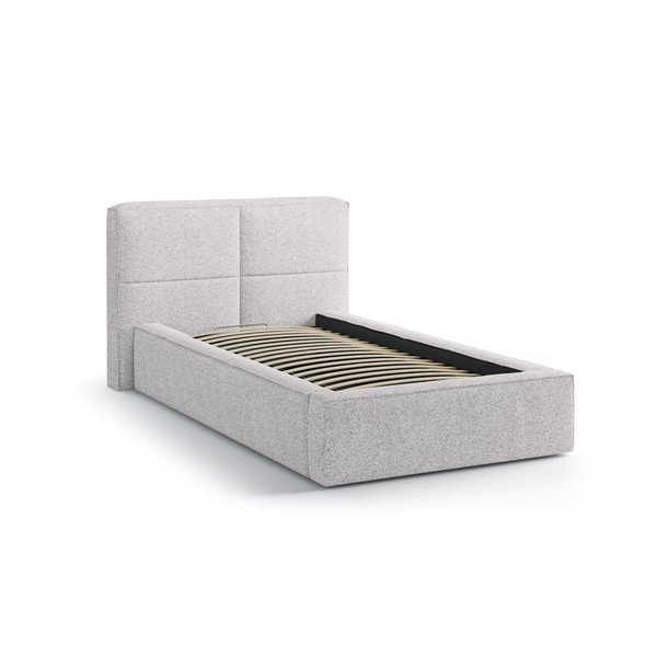 Pat gri deschis tapițat cu spațiu de depozitare cu somieră 90x200 cm Darren – Micadoni -image-2