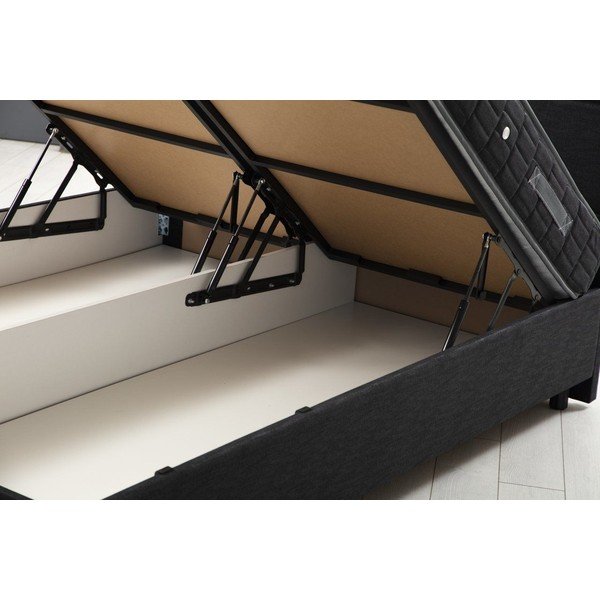 Pat gri antracit tapițat cu spațiu de depozitare cu somieră 120x200 cm Vitalia – Kalune Design-image-1