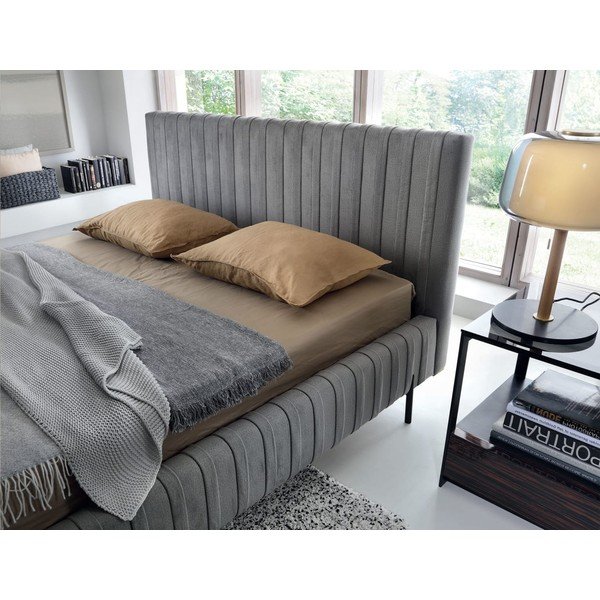 Pat matrimonial gri tapițat cu spațiu de depozitare cu somieră 160x200 cm Plissa – ELTAP-image-3