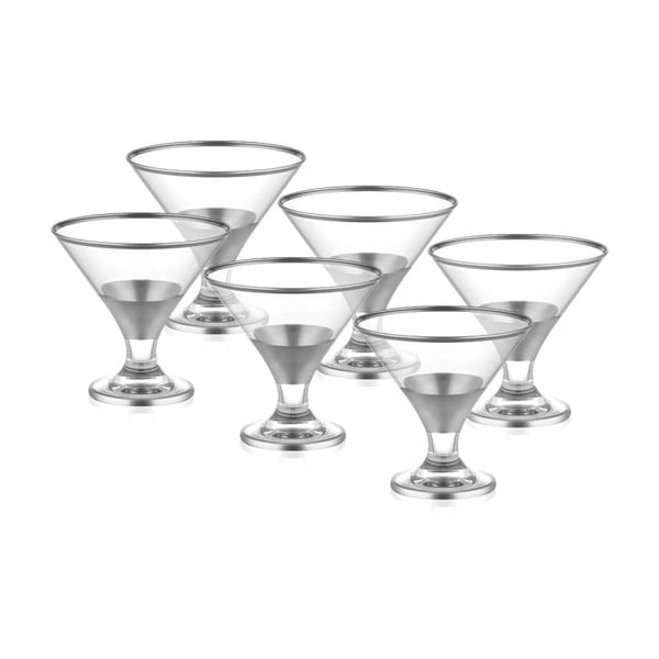 Set 6 cupe din sticlă pentru înghețată The Mia Glam, argintiu