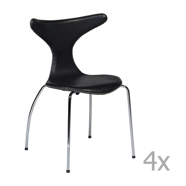 Set 4 scaune din piele cu bază cromată DAN-FORM Dolphin, negru