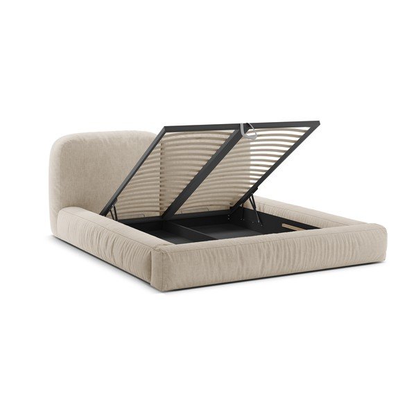 Pat matrimonial bej tapițat cu spațiu de depozitare cu somieră 160x200 cm Martina – Micadoni -image-2