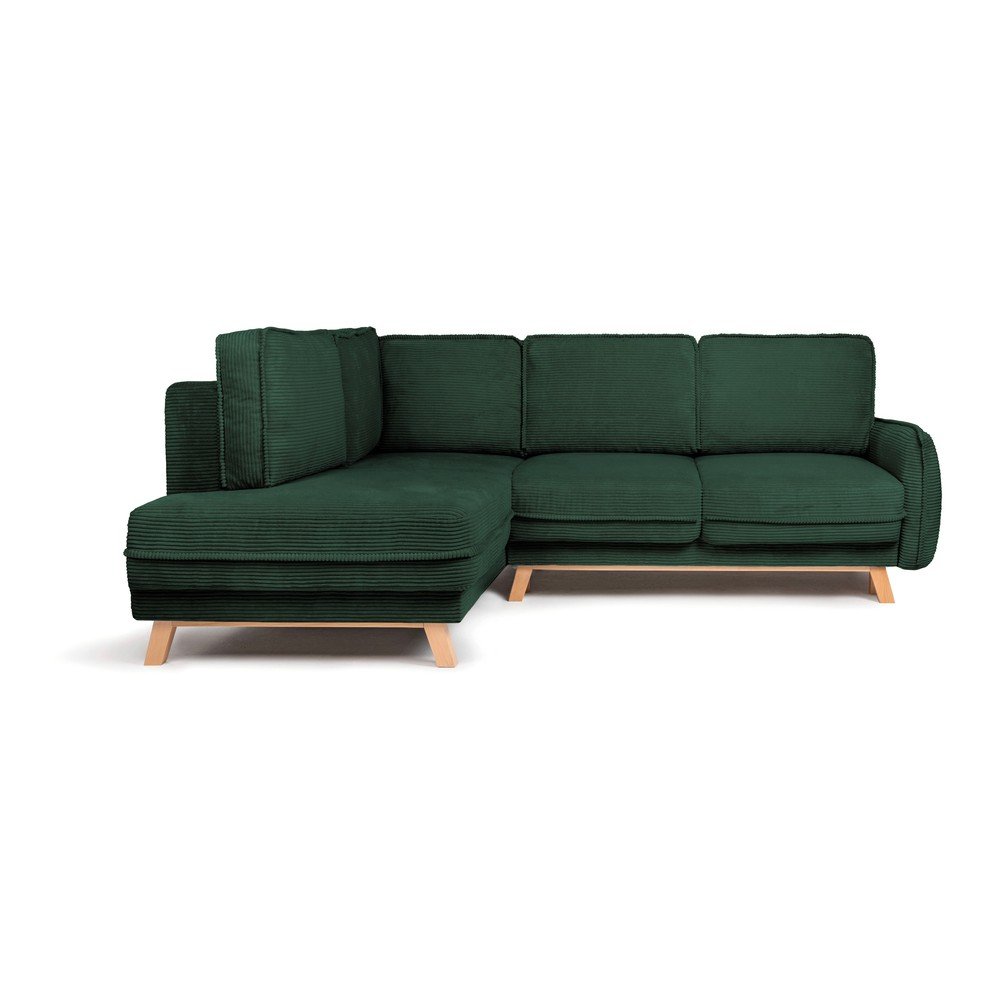 Colțar verde închis extensibil/cu spațiu de depozitare cu tapițerie din catifea reiată (cu colț pe partea stângă/în formă de ”L”) Tori – Bonami Selection