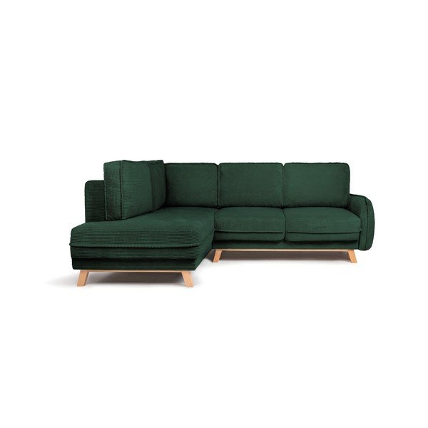 Colțar verde închis extensibil/cu spațiu de depozitare cu tapițerie din catifea reiată  (cu colț pe partea stângă/în formă de ”L”) Tori – Bonami Selection