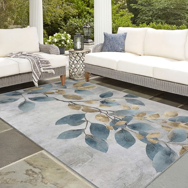 Covor tip traversă albastru deschis/auriu lavabil 80x200 cm Golden Leaves – Mila Home-image-4