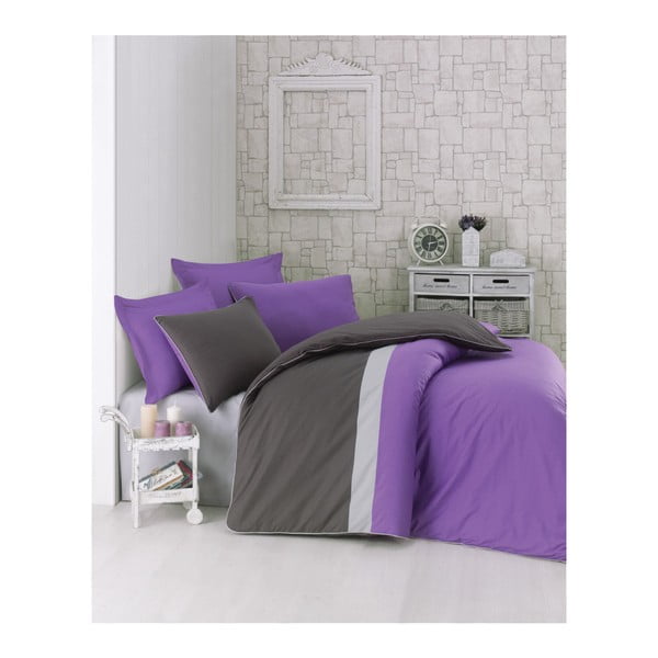 Lenjerie de pat din bumbac cu cearșaf Brode, 200 x 220 cm, violet 