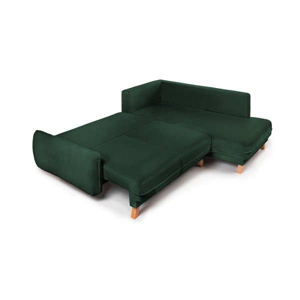 Colțar verde închis extensibil/cu spațiu de depozitare cu tapițerie din catifea reiată  (cu colț pe partea dreaptă/în formă de ”L”) Tori – Bonami Selection-image-3