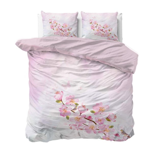 Lenjerie din bumbac, pat dublu Sleeptime Sweet Flowers, 240 x 220 cm, roz