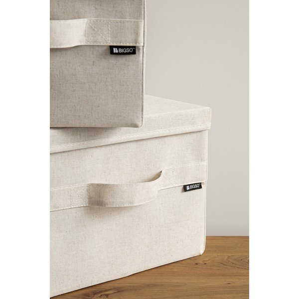 Cutie de depozitare bej din material textil cu capac 31x41x22 cm Soft Storage Medium – Bigso-image-1