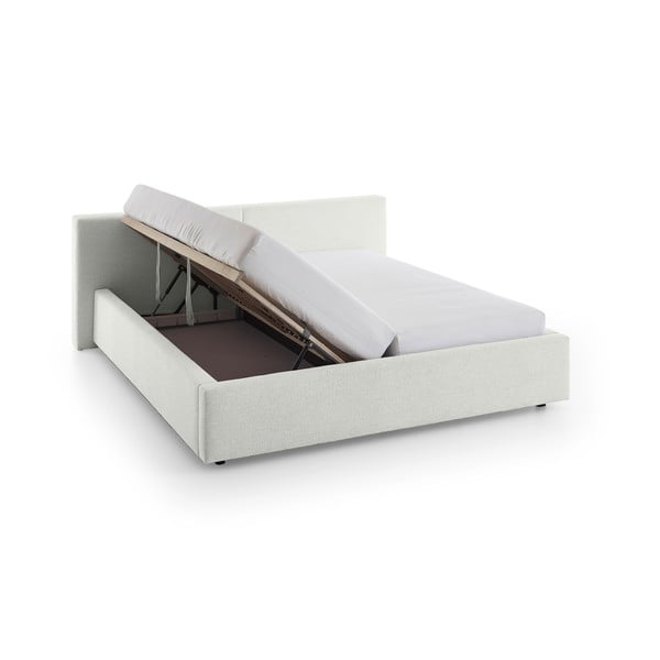 Pat matrimonial alb tapițat cu spațiu de depozitare cu somieră 160x200 cm Cube – Meise Möbel-image-4
