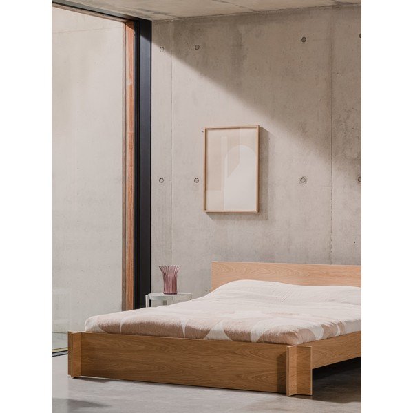 Pat matrimonial în culoare naturală din  placă aglomerată de lemn/din  placaj cu aspect de lemn de stejar cu somieră 160x200 cm Valt – noo.ma-image-4