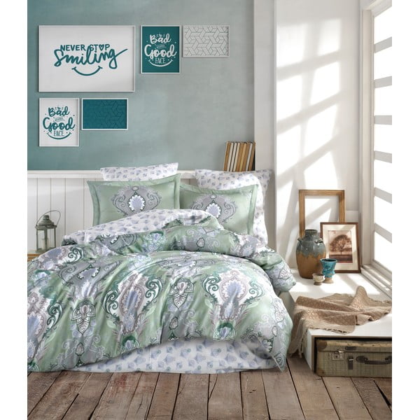 Lenjerie de pat din bumbac satinat pentru pat dublu Primacasa by Türkiz Mavarova, 220 x 240 cm, verde