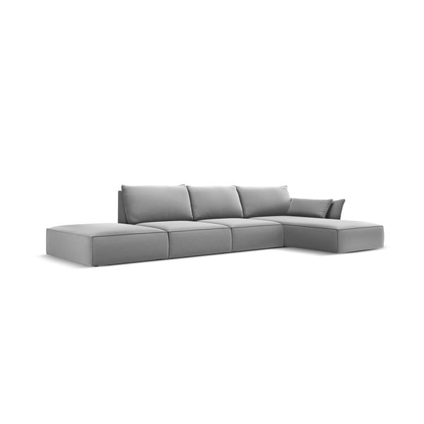 Colțar gri deschis cu tapițerie din catifea (cu colț pe partea dreaptă, cu șezlong) Vanda – Mazzini Sofas-image-2