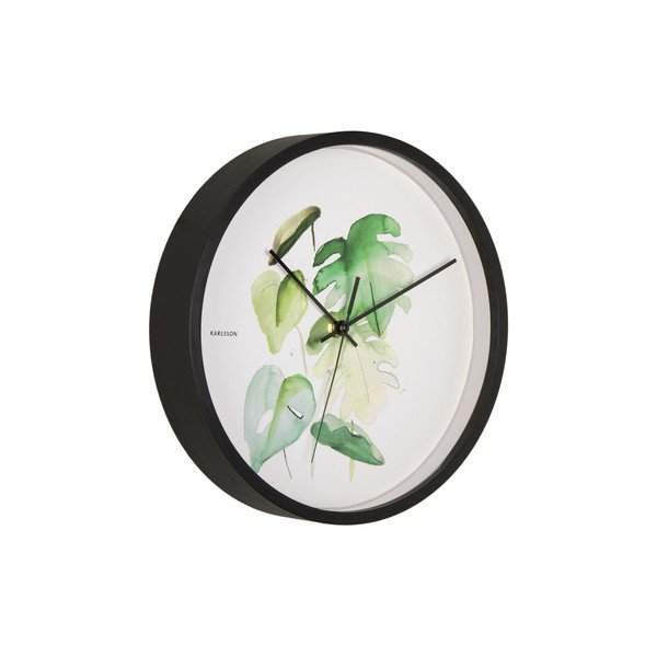 Ceas de perete cu ramă neagră Karlsson Monstera, ø 26 cm, verde-alb-image-2