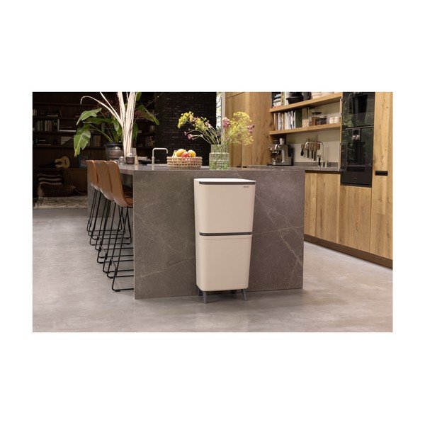 Coș de gunoi bej pentru reciclare 25+10+10 l din plastic SortUp Recycle Hi – Brabantia-image-1