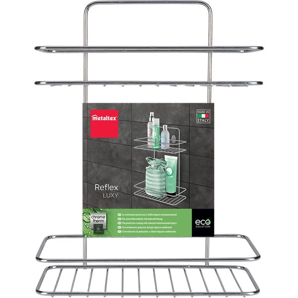 Raft pentru baie argintiu lucios de agățat/autoadeziv din oțel Luxy – Metaltex-image-2