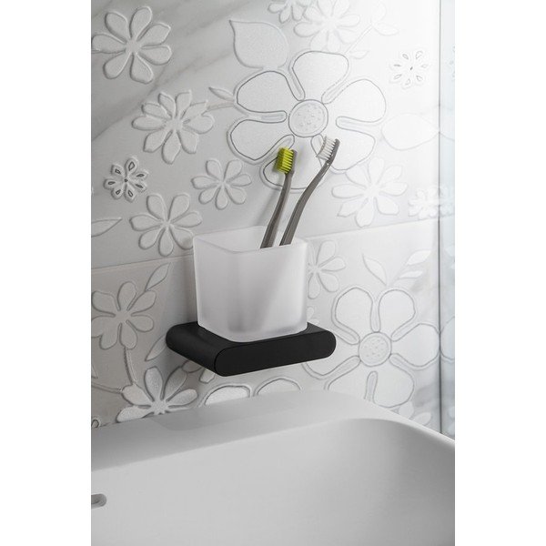 Suport pentru periuța de dinți alb de montat pe perete din sticlă Flori – Sapho-image-1