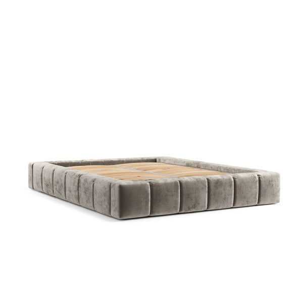 Pat matrimonial bej tapițat cu spațiu de depozitare cu somieră 200x200 cm Aruba L – Maison de Rêve