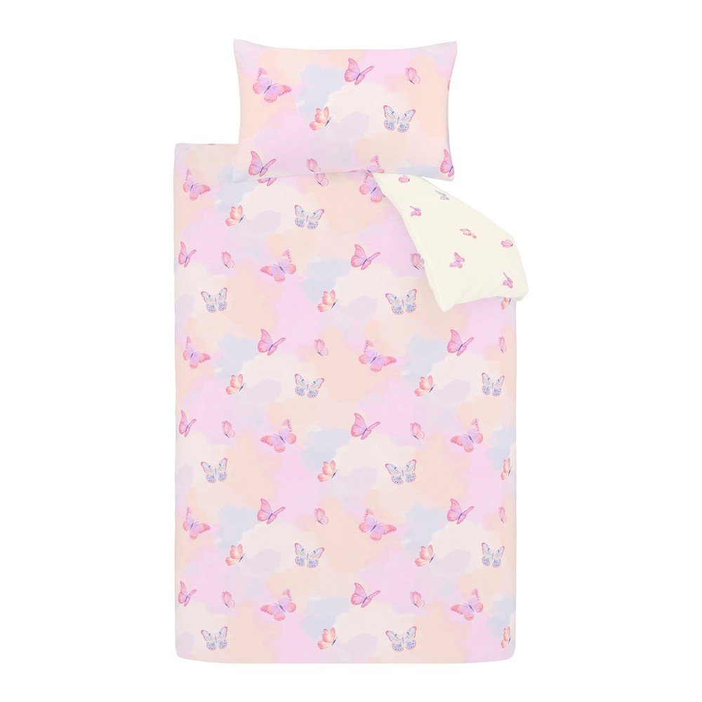 Lenjerie de pat pentru copii roz pentru pat de o persoana 135x200 cm Ombre Butterflies – Catherine Lansfield