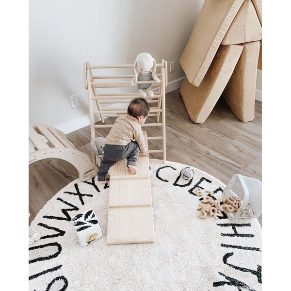 Covor pentru copii crem lavabil/țesut manual din bumbac ø150 cm ABC Natural Black – Lorena Canals-image-1