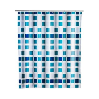 Perdea duș Wenko Mosaic, 180 x 200 cm, albastru