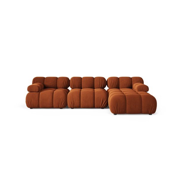 Colțar modular teracotă cu tapițerie din catifea (cu colț pe partea dreaptă/cu șezlong) – Micadoni 
