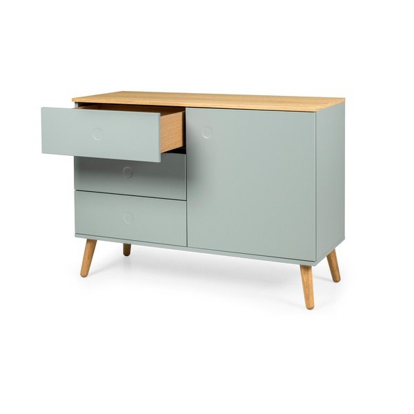 Comodă verde-deschis joasă cu aspect de lemn de stejar 109x79 cm Dot – Tenzo-image-3