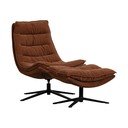 Fotoliu cu taburet maro pivotant cu tapițerie din chenille Kube – WOOOD