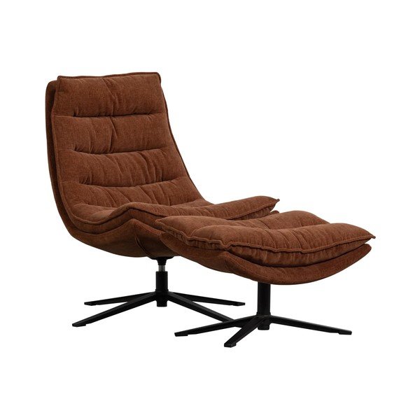 Fotoliu cu taburet maro pivotant cu tapițerie din chenille Kube – WOOOD