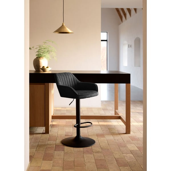 Scaun de bar gri închis cu înălțime ajustabilă/cu cotiere tapițat (înălțime șezut 65 cm) Nolan – Unique Furniture-image-1
