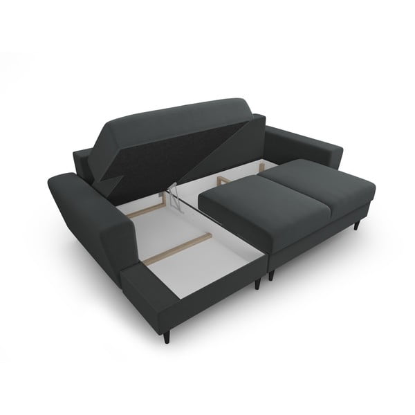 Colțar gri închis extensibil, cu spațiu de depozitare cu tapițerie din catifea (cu colț pe partea stângă, cu șezlong) Kyoto – Cosmopolitan Design-image-3