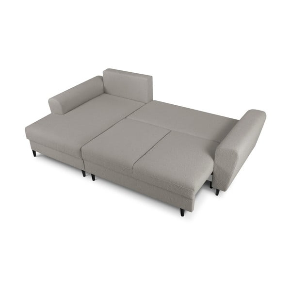 Colțar gri deschis extensibil, cu spațiu de depozitare cu tapițerie din țesătură bouclé (cu colț pe partea stângă, cu șezlong) Kyoto – Cosmopolitan Design-image-2