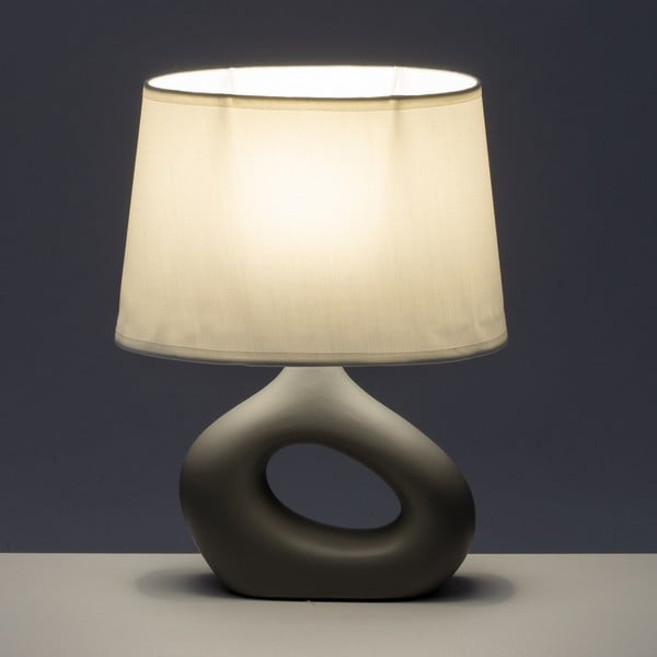 Veioză albă/gri din ceramică cu abajur textil (înălțime 30 cm) – Casa Selección-image-1