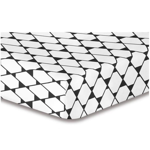 Cearșaf cu elastic, din microfibră DecoKing Rhombuses, 160 x 200 cm, alb-gri