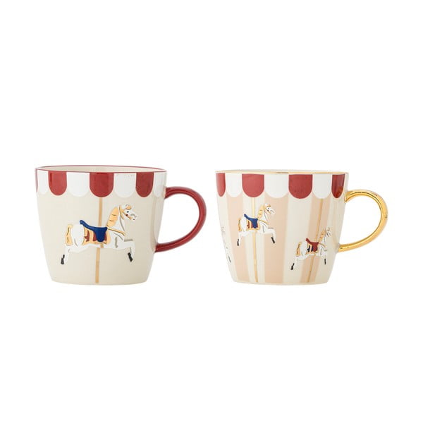 Căni crem 2 buc. din gresie 300 ml  cu model de Crăciun Merry-go-round – Bloomingville