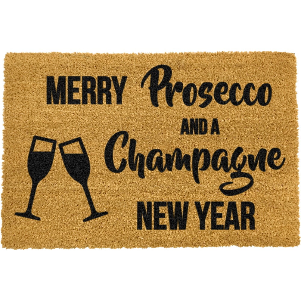 Covoraș intrare din fibre de cocos Artsy Doormats Champagne New Year, 40 x 60 cm, negru