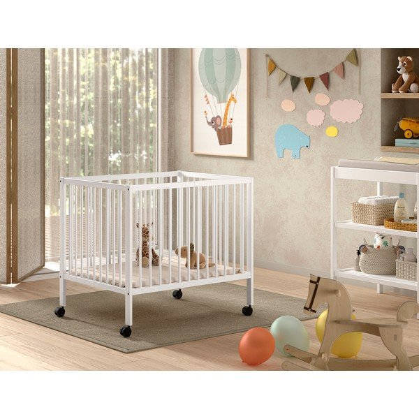 Țarc pentru copii alb din lemn de fag cu înălțime reglabilă/cu roți 95x75 cm Dino – Vipack-image-1