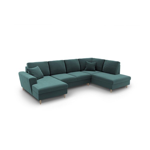 Colțar petrol extensibil, cu spațiu de depozitare cu tapițerie din catifea (cu colț pe partea dreaptă-în formă de "U") Kyoto – Cosmopolitan Design-image-1