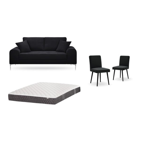 Set canapea neagră cu 2 locuri, 2 scaune negre, o saltea 140 x 200 cm Home Essentials