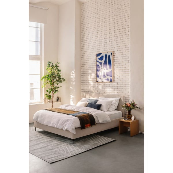 Pat dublu tapițat bej cu saltea și somieră 180x200 cm Noira Slim - Bonami Selection-image-1