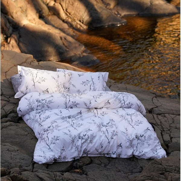 Lenjerie de pat albă-gri din bumbac ranforcé pentru pat dublu, extinsă 240x220 cm White Floral – Mila Home Luxury-image-1