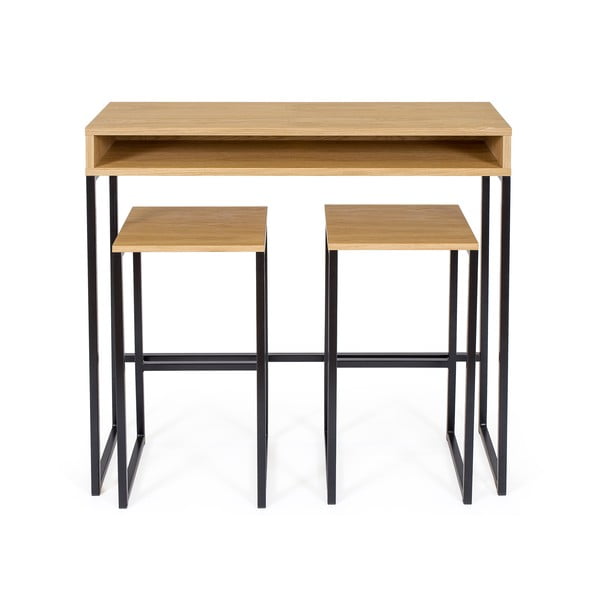 Scaun de bar negru/în culoare naturală cu aspect de lemn de stejar Frame – Woodman-image-3