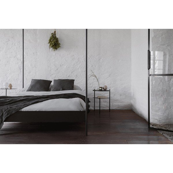 Pat matrimonial negru din oțel fără tăblie/cu baldachin cu somieră 200x200 cm Eton – noo.ma-image-3