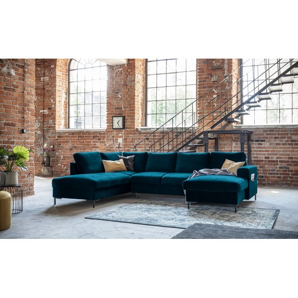 Colțar în culoarea petrolului extensibil cu tapițerie din catifea (cu colț pe partea stângă ) Lofty Lilly – Miuform-image-3