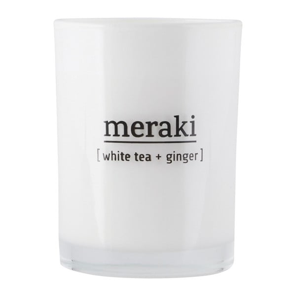 Lumânare parfumată organică Meraki, 35 ore, miros de ceai alb și ghimbir