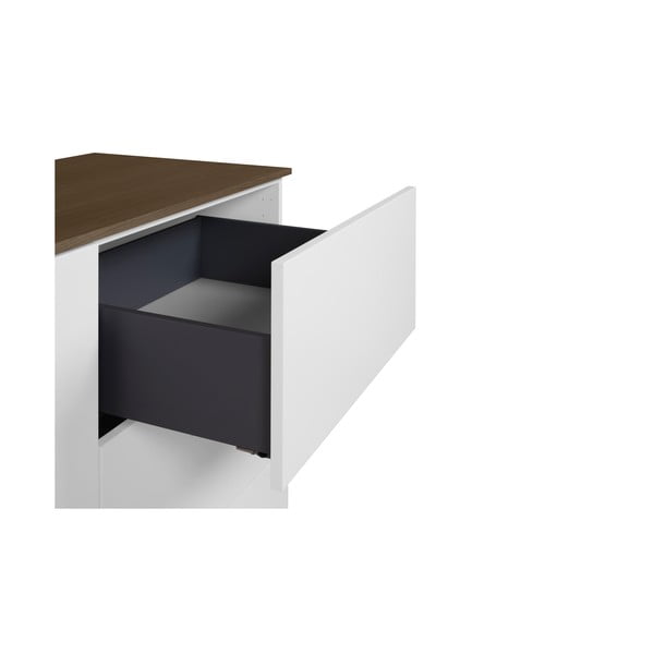 Comodă cu blat în decor de lemn de nuc, cu 3 sertare și 2 uși TemaHome Join, alb-image-4