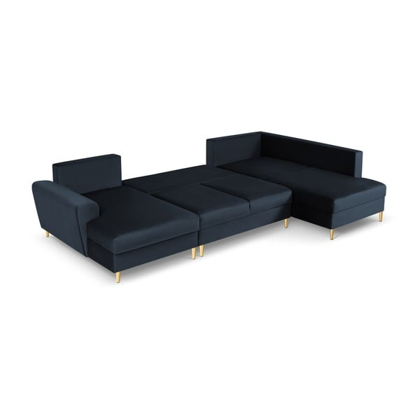 Colțar albastru închis extensibil, cu spațiu de depozitare cu tapițerie din catifea (cu colț pe partea dreaptă, în formă de "U") Kyoto – Cosmopolitan Design-image-2