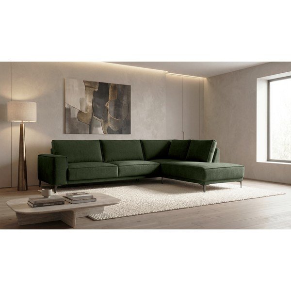 Colțar verde cu tapițerie din chenille (cu colț pe partea dreaptă/în formă de ”L”) Copenhagen – Scandic-image-1