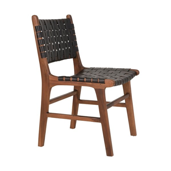 Scaune de dining negre/maro 2 buc. lemn masiv de tec Perugia – House Nordic-image-3